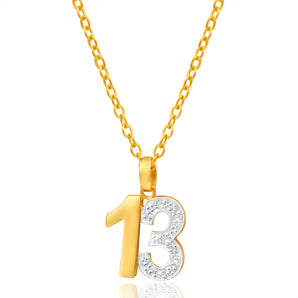 9ct Yellow Gold Number 13 Pendant with Natural Diamonds