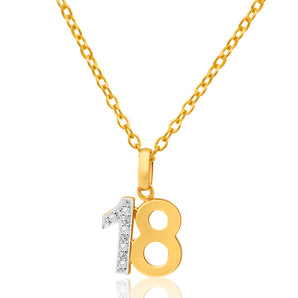 9ct Yellow Gold Number 18 Pendant Natural Diamonds