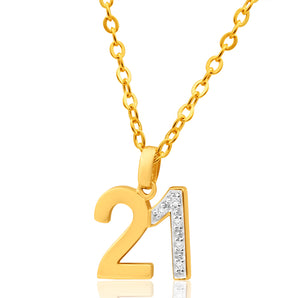 9ct Yellow Gold Number 21 Pendant with Natural Diamonds