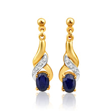 Load image into Gallery viewer, 9ct Alluring Yellow Gold Natural Sapphire and Diamond Drop Earrings