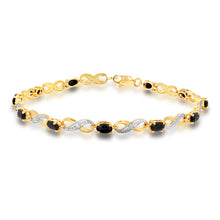 Load image into Gallery viewer, 9ct Yellow Gold Natural Black Sapphire and Diamond Infinity Bracelet 18cm