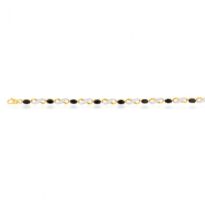 9ct Yellow Gold Natural Black Sapphire and Diamond Infinity Bracelet 18cm