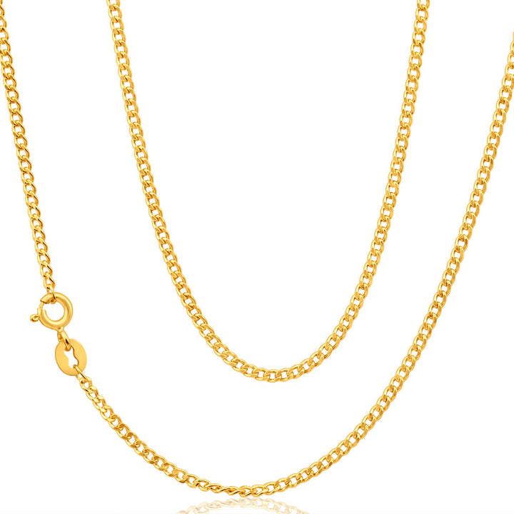9ct Yellow Gold Curb Chain in 45cm 50 Gauge