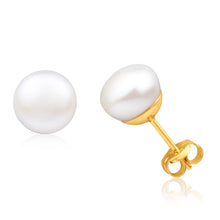 Load image into Gallery viewer, 9ct Yellow Gold 8mm White Freshwater Pearl Stud Earrings