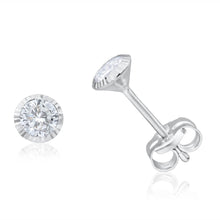 Load image into Gallery viewer, 9ct White Gold 4mm Cubic Zirconia Dicut Bezel Set Stud Earrings