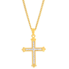 Load image into Gallery viewer, 9ct Yellow Gold Cubic Zirconia 18mm Fancy Cross Pendant