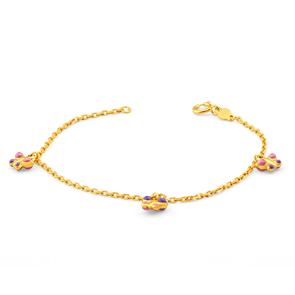 9ct Yellow Gold Pink and Purple Enamel Butterfly Baby 14cm Bracelet
