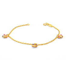 Load image into Gallery viewer, 9ct Yellow Gold Pink and Purple Enamel Butterfly Baby 14cm Bracelet