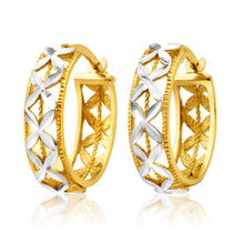 Load image into Gallery viewer, 9ct Yellow Gold &amp; White Snowflake Features Hoop Earrings