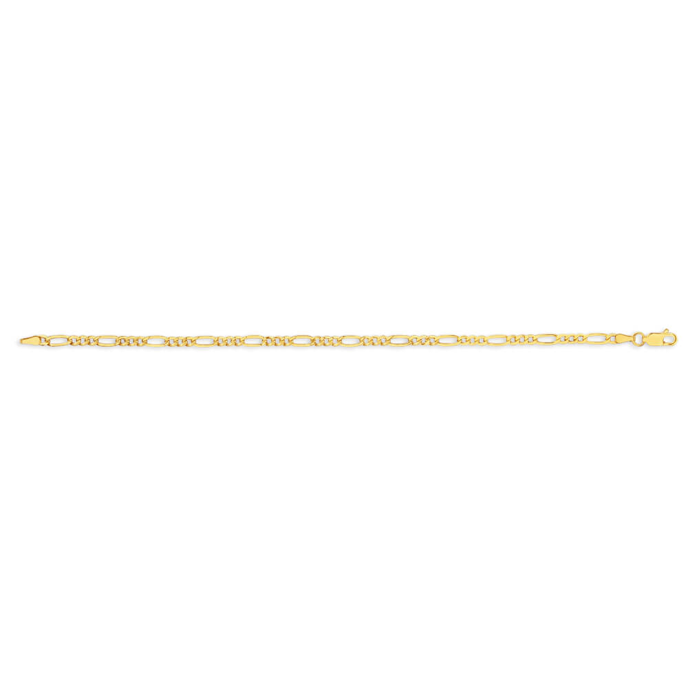 9ct Yellow Gold Figaro Hollow 19cm Bracelet 80Gauge