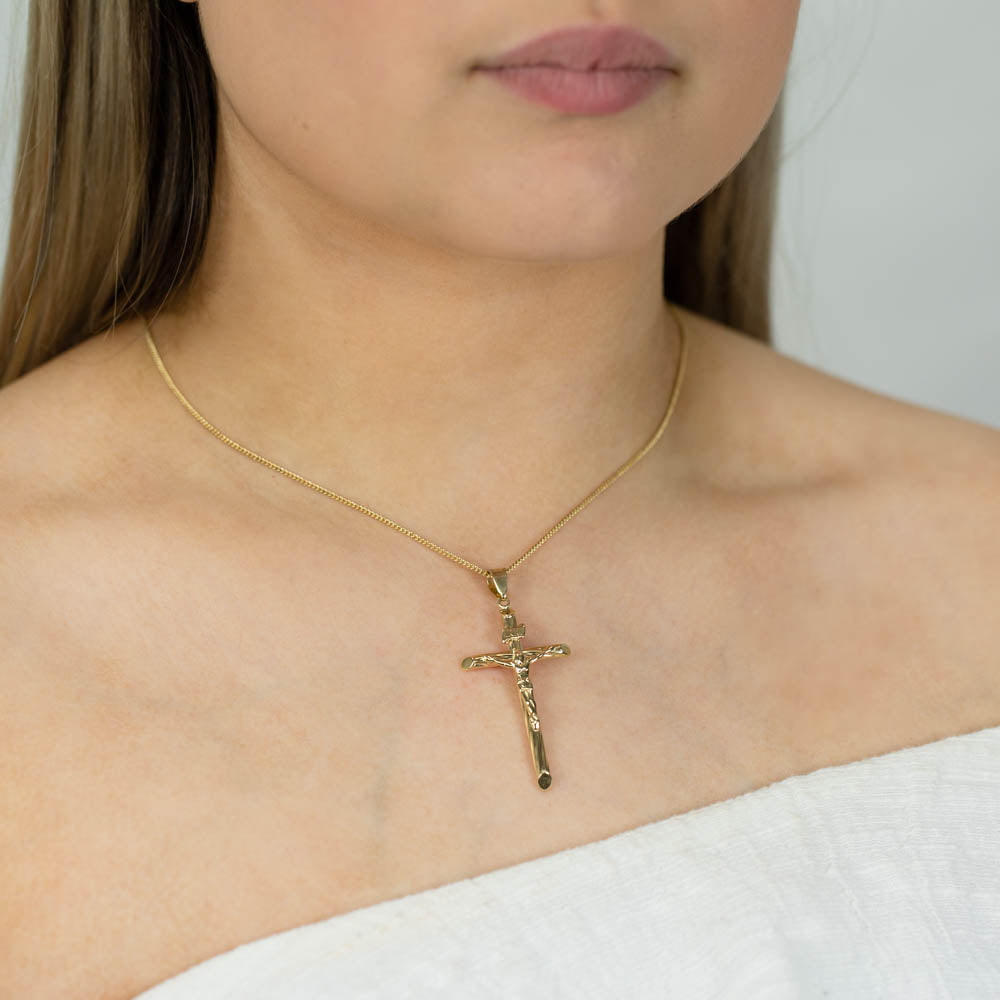 Buy Ladies Gold Crucifix Cross Pendant Necklace Religious Catholic Sterling  Silver Crucifix Necklaces Jewelry Women Girls Confirmation Gift Online in  India - Etsy