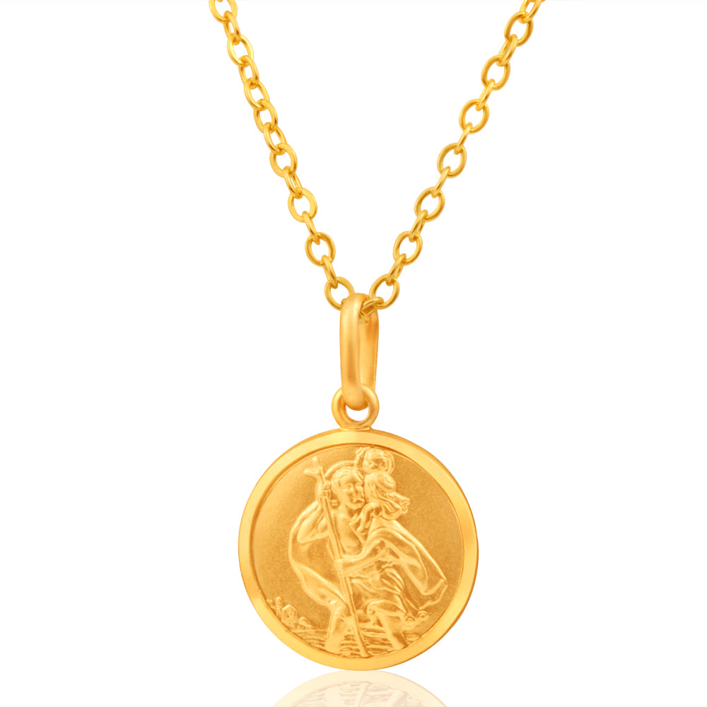 9ct Yellow Gold 14mm St Christopher Round Pendant