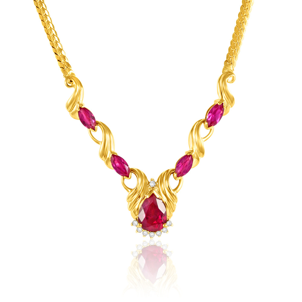 9ct Yellow Gold Created Ruby + Diamond Chain – Shiels Jewellers