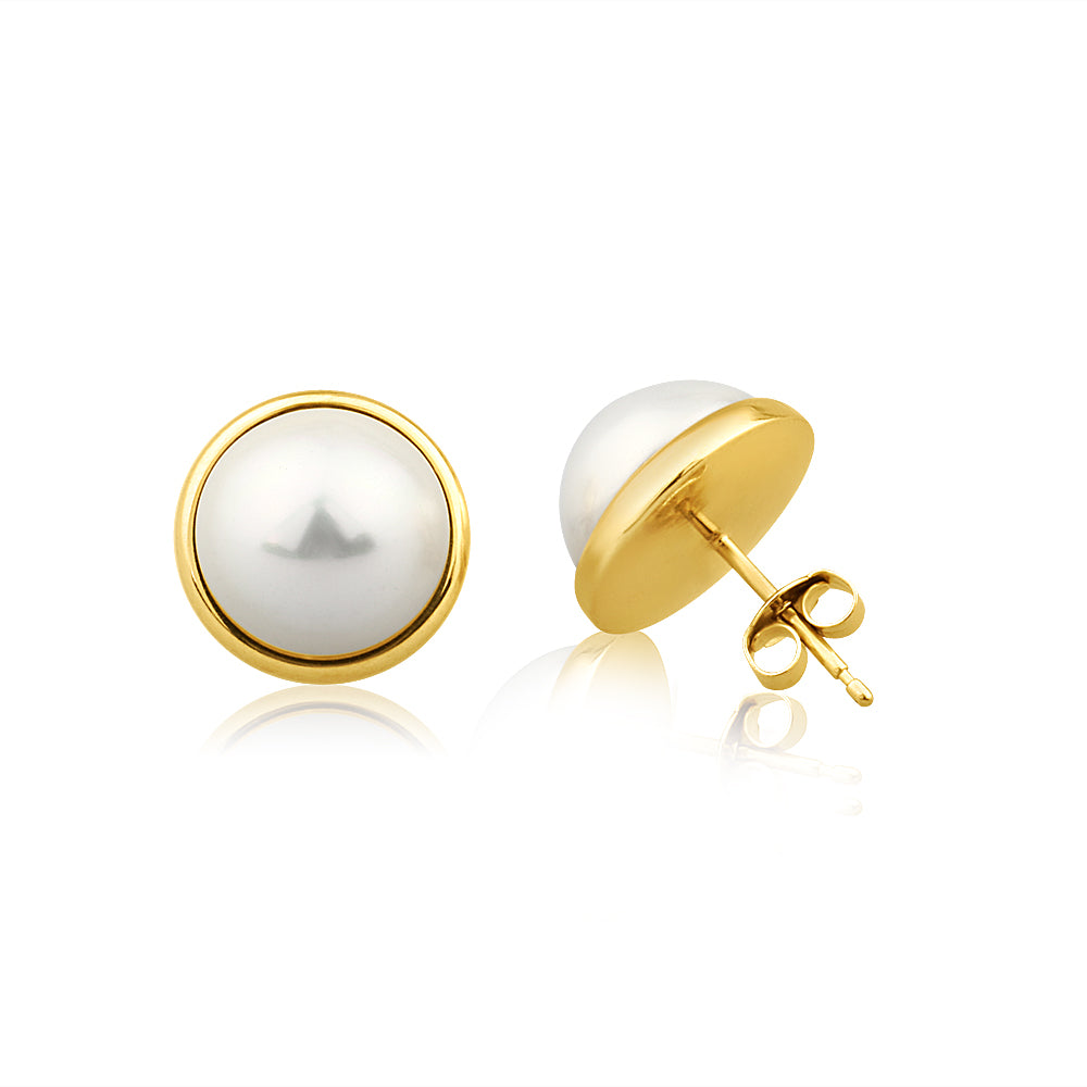9ct Yellow Gold Simulated Pearl Stud Earrings