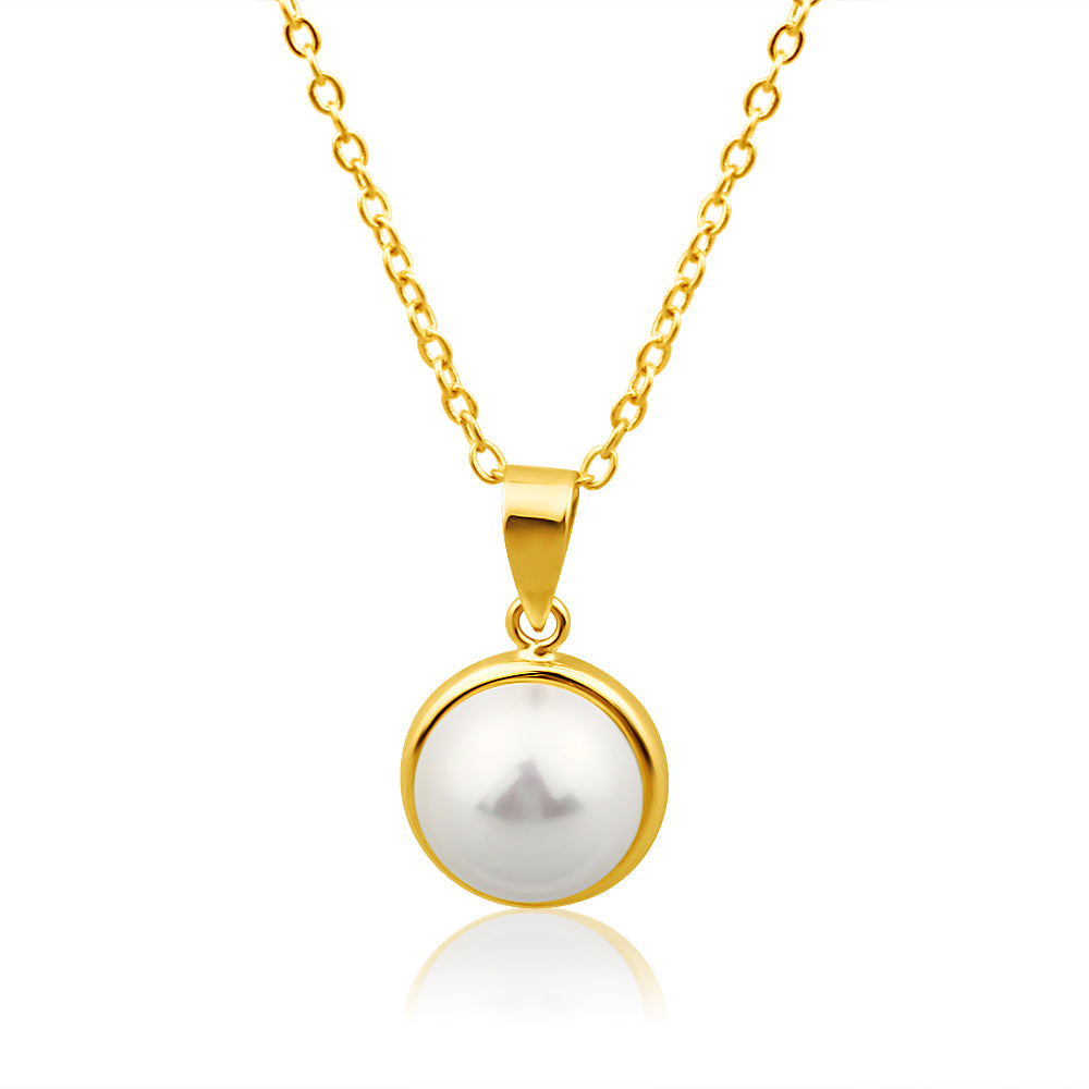 9ct Yellow Gold Simulated 9mm Pearl Pendant