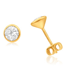 Load image into Gallery viewer, 9ct Yellow Gold Cubic Zirconia 5mm Bezel Set Stud Earrings