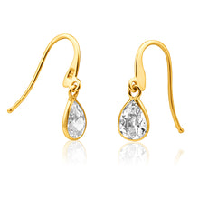 Load image into Gallery viewer, 9ct Yellow Gold Zirconia Pear Drop Earrings