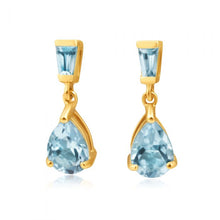 Load image into Gallery viewer, 9ct Yellow Gold Blue Topaz Drop Earrings
