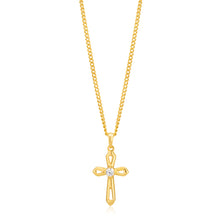 Load image into Gallery viewer, 9ct Yellow Gold 16mm Cross Pendant with Cubic Zirconia