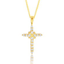 Load image into Gallery viewer, 9ct Yellow Gold Impressive Cubic Zirconia Cross Pendant