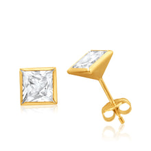 Load image into Gallery viewer, 9ct Yellow Gold 6mm Princess Cut Cubic Zirconia Stud Earrings
