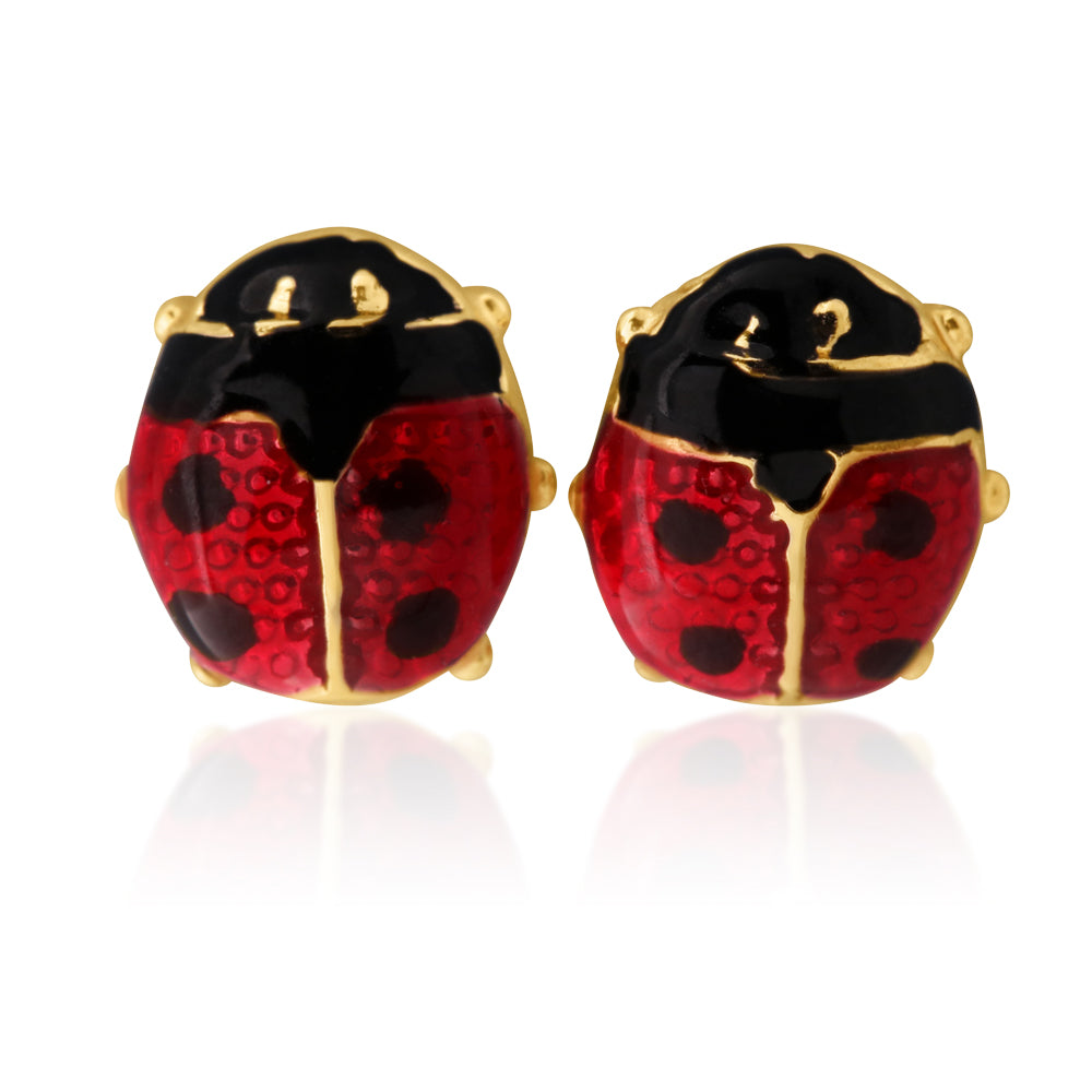 9ct Yellow Gold Ladybug Enamel Stud Earrings