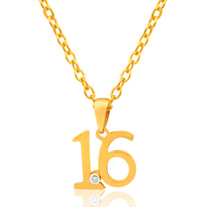 9ct Yellow Gold Number 16 Pendant with Diamond