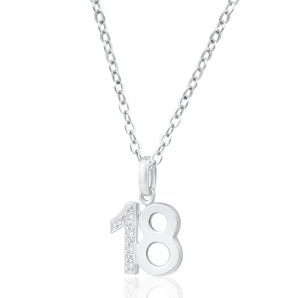 9ct White Gold Number 18 Pedant with Natural Diamonds