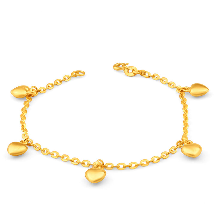 9ct Yellow Gold Silver Filled Heart Charm 19cm Bracelet
