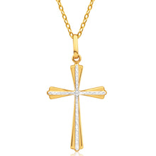 Load image into Gallery viewer, 9ct Yellow Gold Cross Pendant with two tone white accent