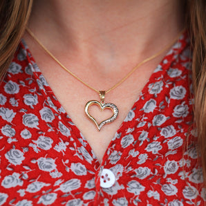 9ct Two Tone Gold Dicut Heart Pendant