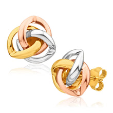 Load image into Gallery viewer, 9ct Yellow Gold, White Gold &amp; Rose Gold Knot Stud Earrings