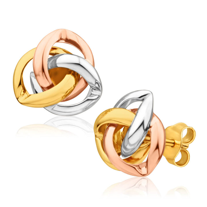 9ct Yellow Gold, White Gold & Rose Gold Knot Stud Earrings