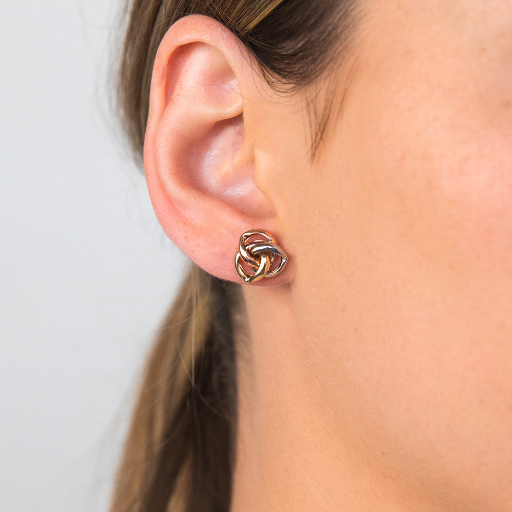 9ct Yellow Gold, White Gold & Rose Gold Knot Stud Earrings