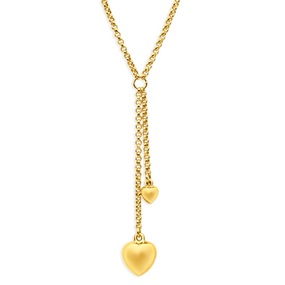 9ct Yellow Gold Silver Filled Two Heart Drop Fancy Chain