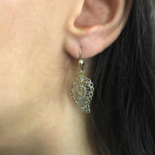 Load image into Gallery viewer, 9ct Yellow Gold &amp; White Gold Drop Earrings Filigree Leaf Design