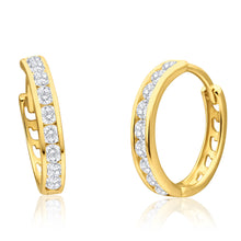 Load image into Gallery viewer, 9ct Radiant Yellow Gold Cubic Zirconia Hoop Earrings