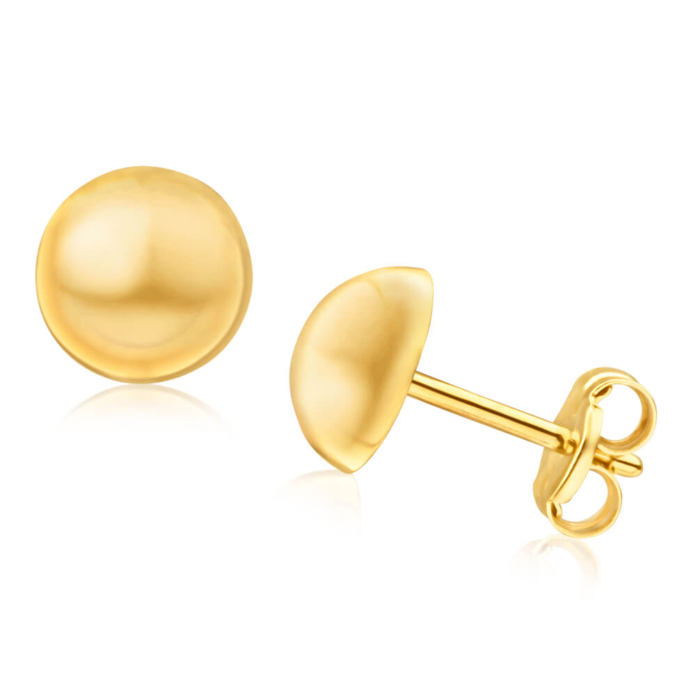 9ct Yellow Gold Half Round 6mm Stud Earrings