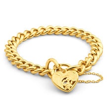 Load image into Gallery viewer, 9ct Yellow Gold Silver Filled Padlock 20cm Curb Bracelet