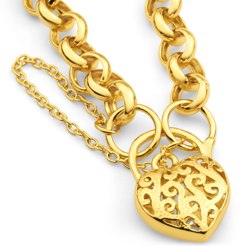 9ct White Gold Cut Out Heart Charm Belcher Bracelet