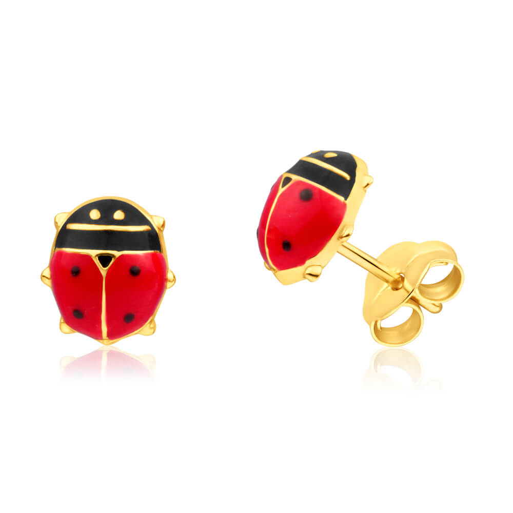 9ct Yellow Gold Lucky Ladybird Stud Earrings