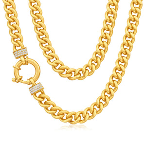 9ct Yellow Gold Zirconia Curb 45cm Chain