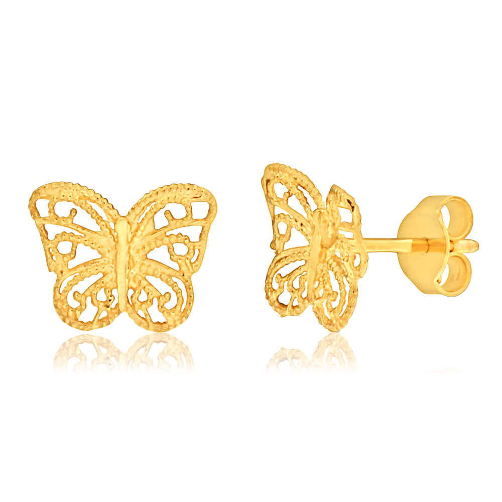 9ct Yellow Gold Butterfly Stud Earrings