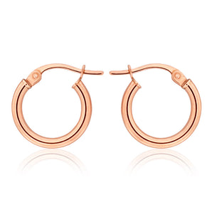9ct Rose Gold Plain 10mm Hoop Earrings European made