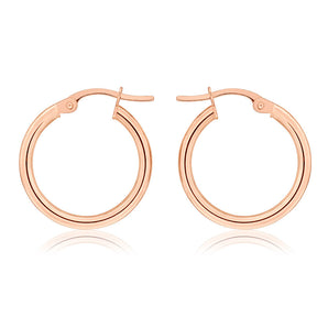 9ct Rose Gold Plain 15mm Hoop Earrings European made