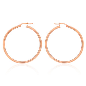 9ct Rose Gold Plain 30mm Hoop Earrings European made