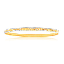 Load image into Gallery viewer, 9ct Yellow Gold &amp; Rhodium Gold Bangle with diamond cutting