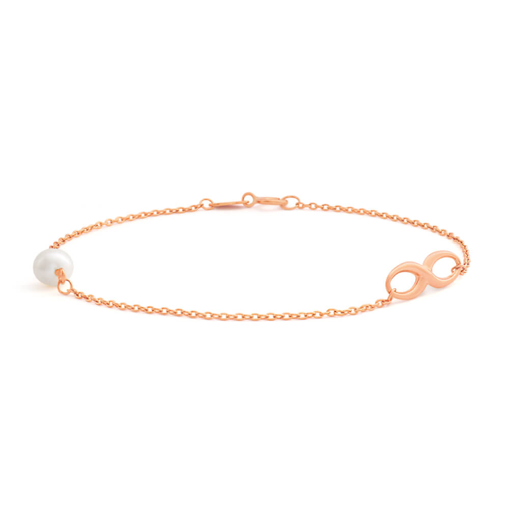 9ct Rose Gold 19cm Freshwater Pearl and Infinity Bracelet