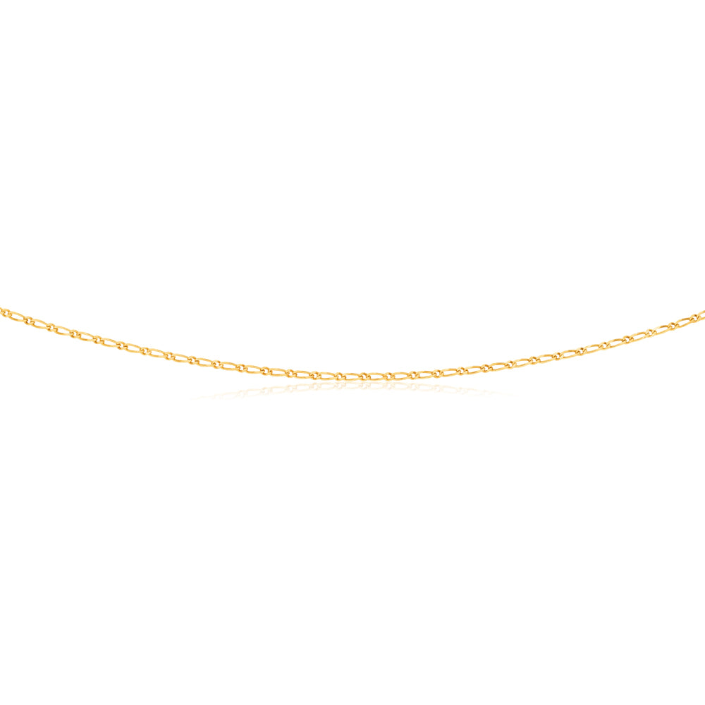9ct Yellow Gold Figaro 1:1 Diamond Cut 40 gauge 60cm Chain