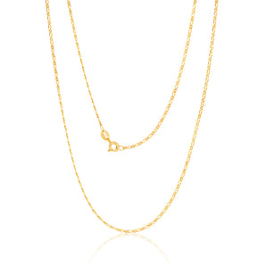 9ct Yellow Solid Gold Figaro 1:1 Diamond Cut 40 gauge 60cm Chain